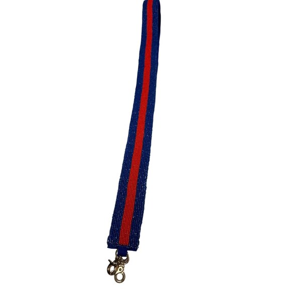 Hand-Beaded Red & Blue Shoulder Bag Strap – 51” Adjustable with Lobster Clasps - Picture 1 of 5